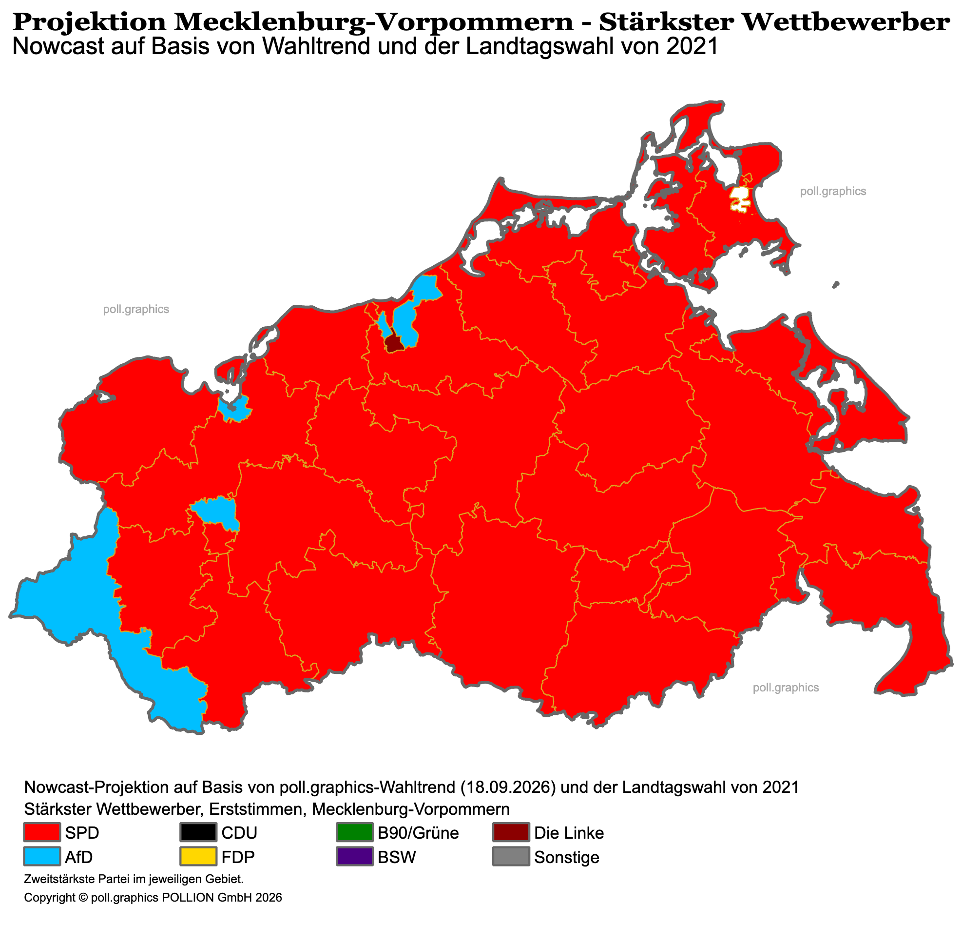 Mecklenburg-Vorpommern Wahlkreise Projektion zweitstärkste Partei 18. September 2026