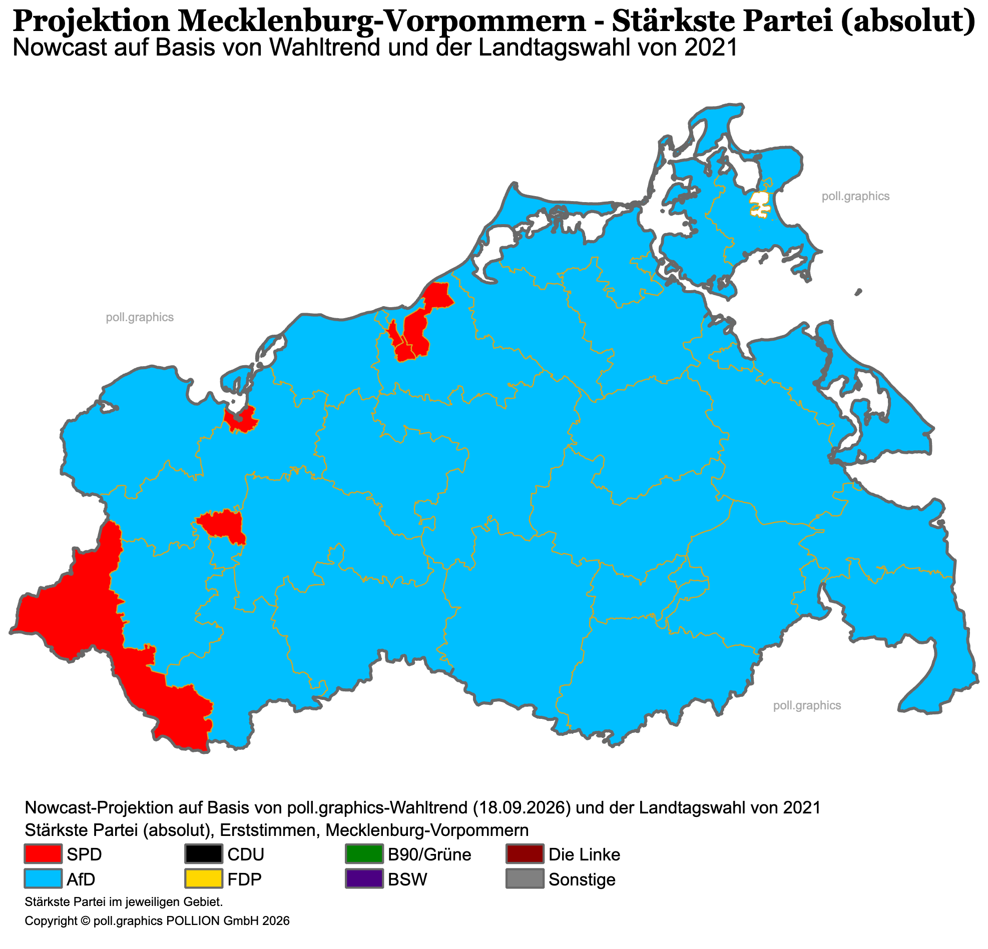 Mecklenburg-Vorpommern Wahlkreise Projektion stärkste Partei 18. September 2026