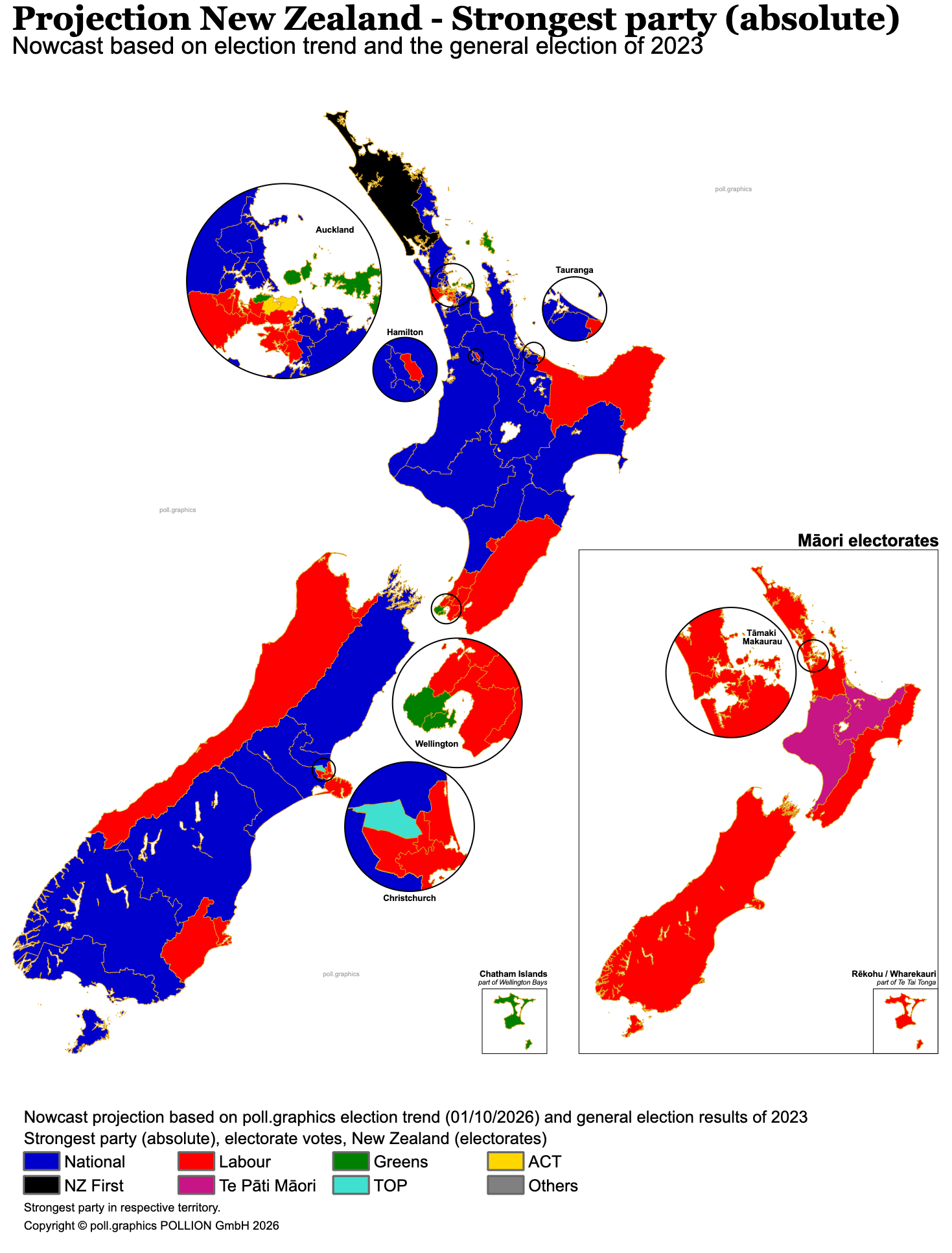 New Zealand electorates, projection of the strongest party, 1 October 2026