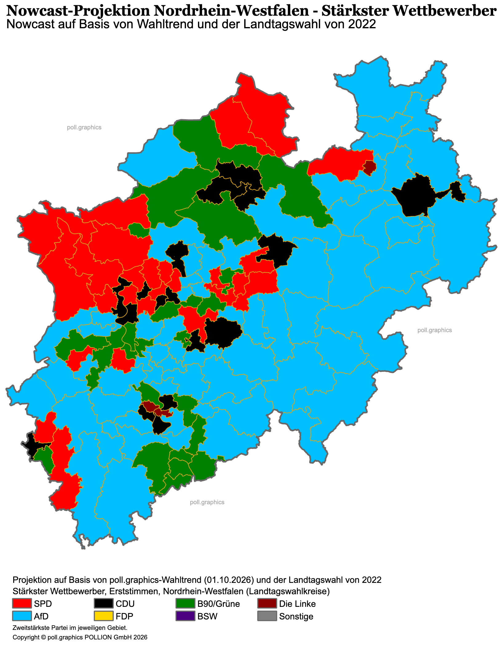 Wahlkreise in Nordrhein-Westfalen, Projektion der zweitstärksten Partei, 1. Oktober 2026