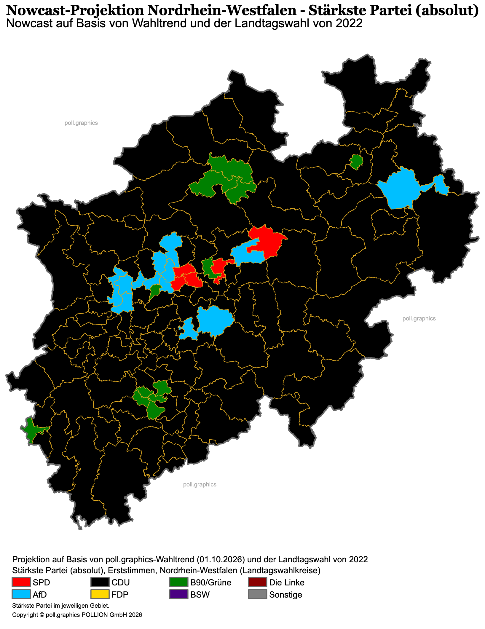 Wahlkreise in Nordrhein-Westfalen, Projektion der stärksten Partei, 1. Oktober 2026
